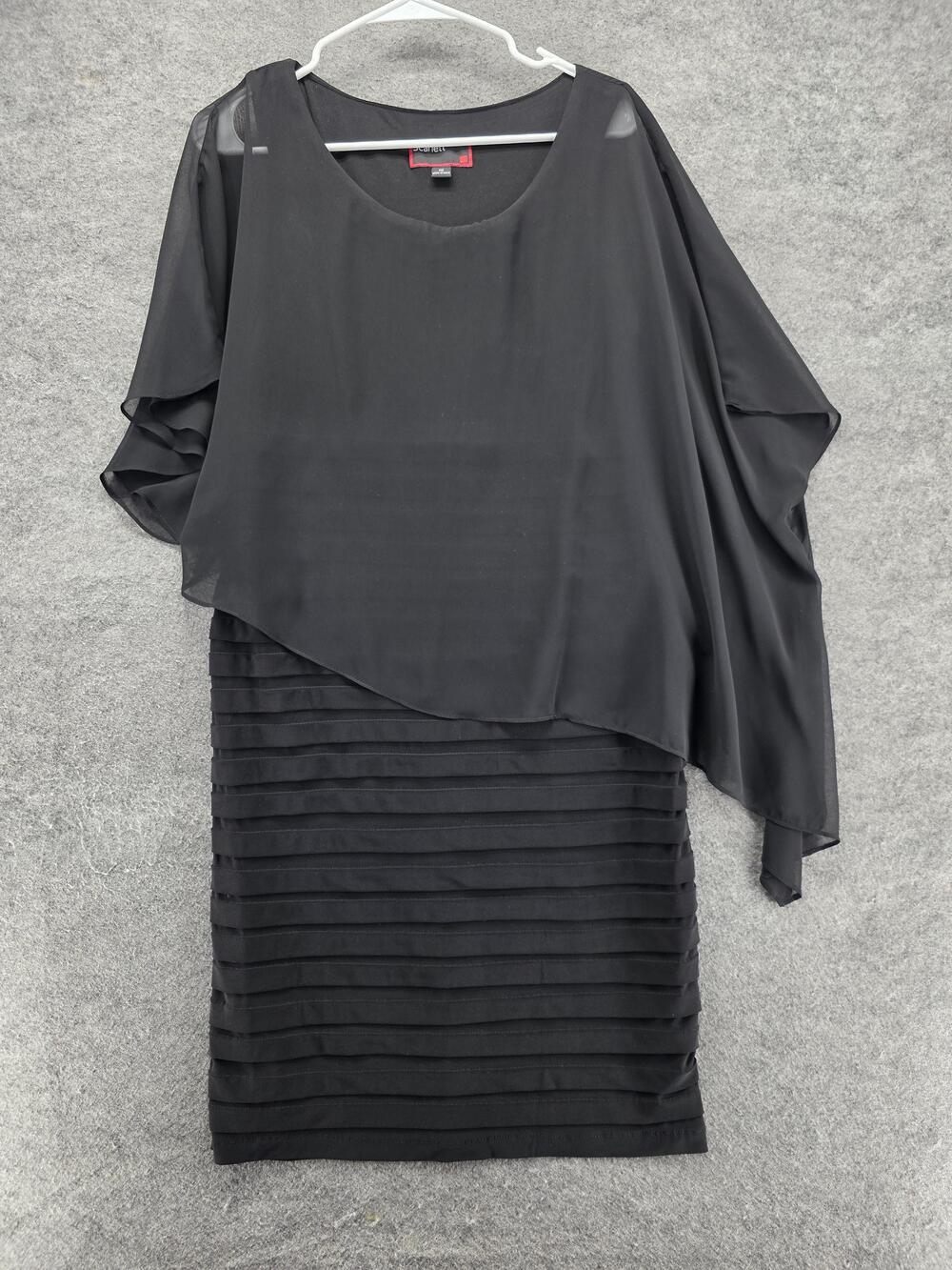 Scarlett Dress Womens 10 Black Sheath Blouson Knee Length Layered Lined